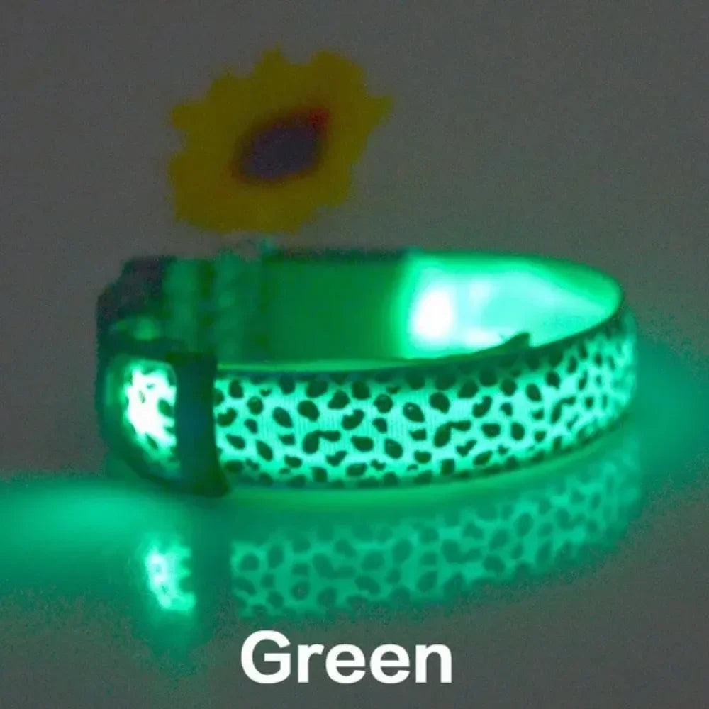 Leopard Print LED Dog Collar – Adjustable, Glowing & Night-Safe