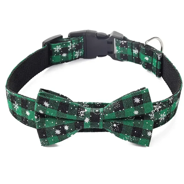 🎄 Christmas Plaid Bow Tie Dog Collar – Adjustable, Festive & Comfortable