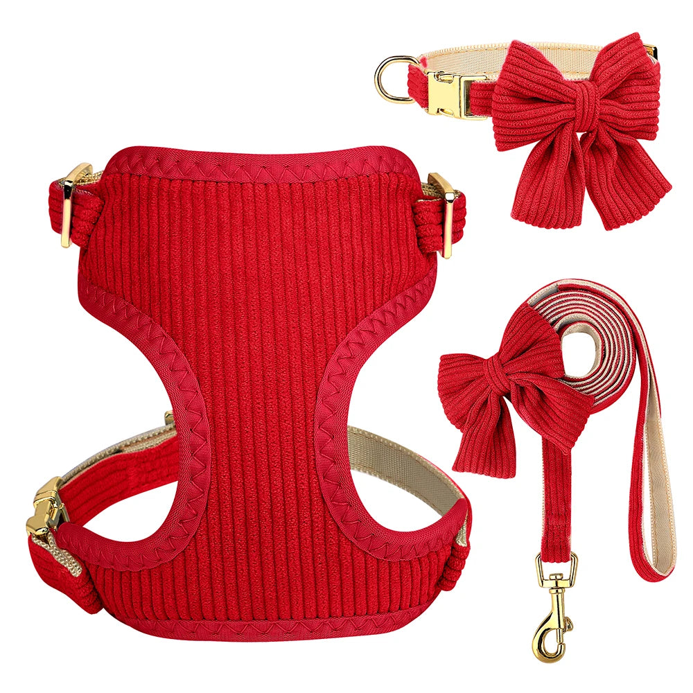 Mesh Dog Harness, Collar & Lead Set with Bow – Adjustable & Breathable