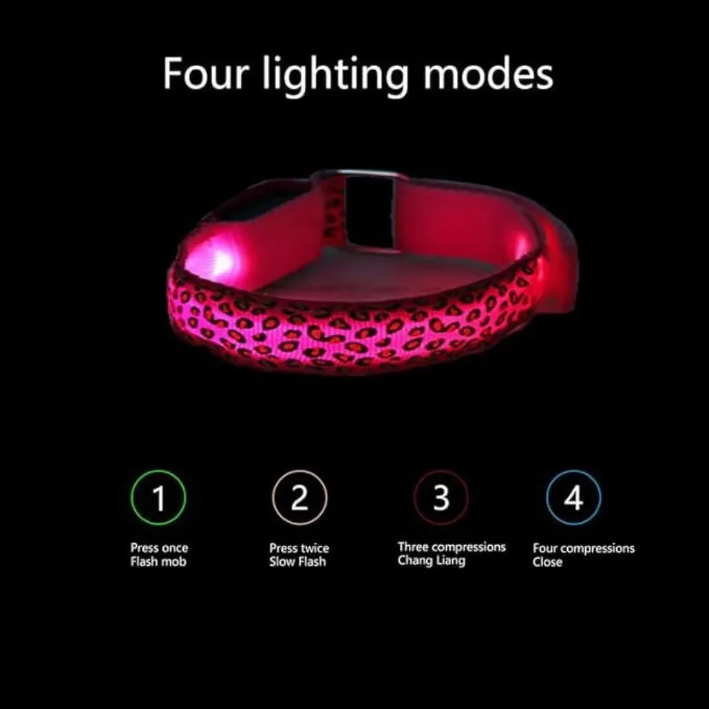 Leopard Print LED Dog Collar – Adjustable, Glowing & Night-Safe
