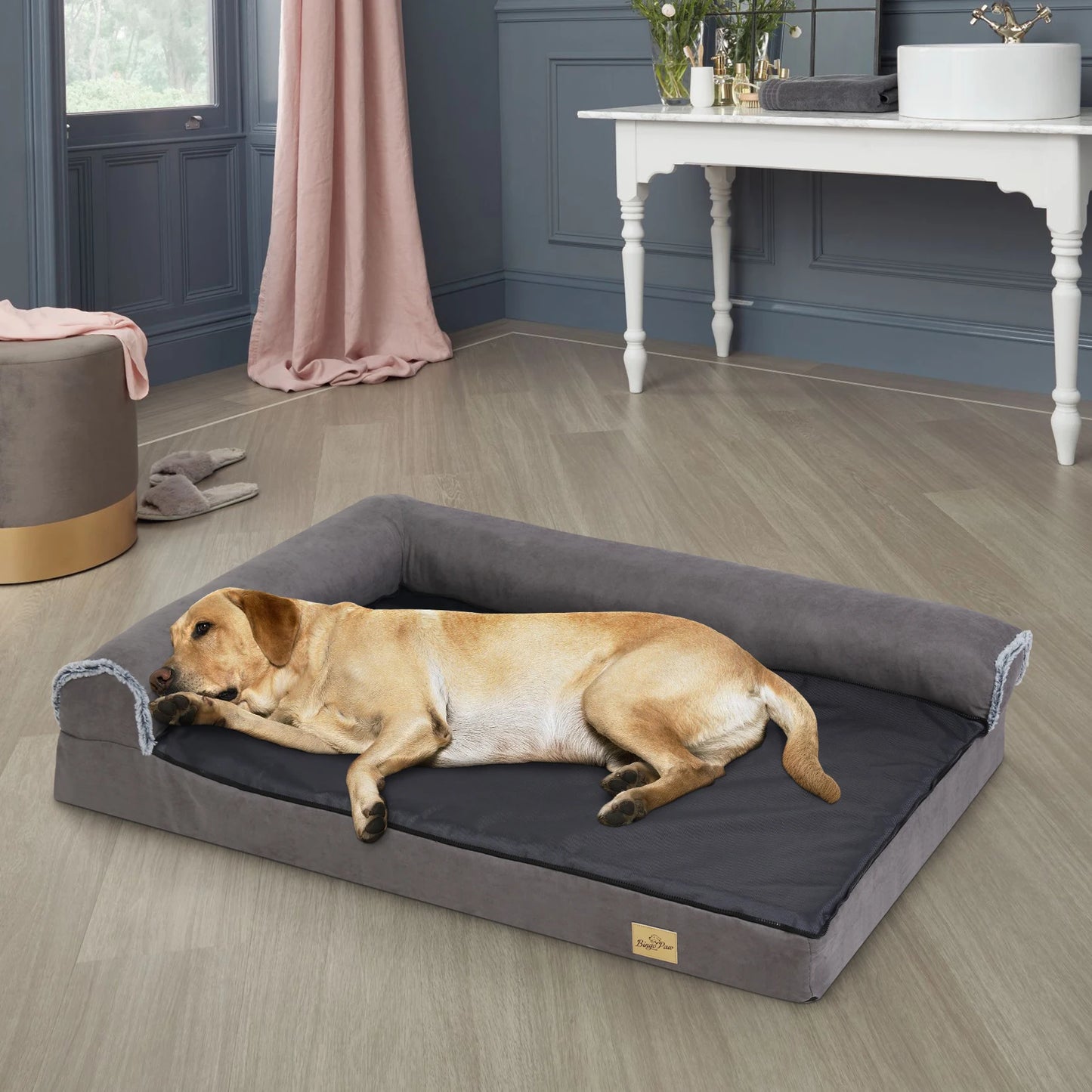 Bolster Dog Bed for Extra-Large Dogs – Orthopaedic L-Shape Memory Foam