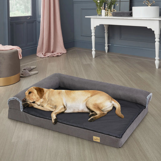 Bolster Dog Bed for Extra-Large Dogs – Orthopaedic L-Shape Memory Foam