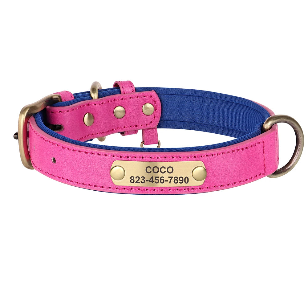 Personalised PU Leather Dog Collar – Free Engraving