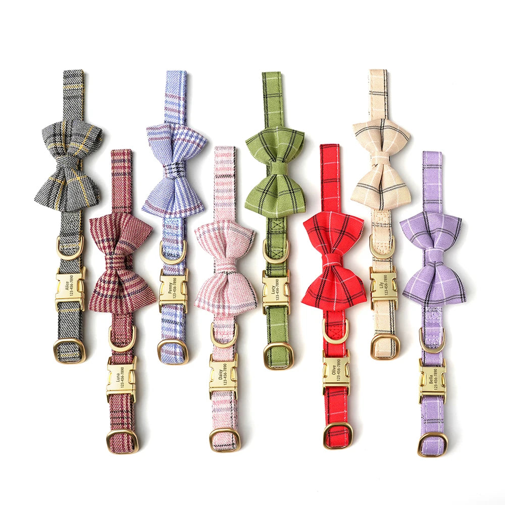 Personalised Bowtie Dog & Cat Collar – Free Engraving