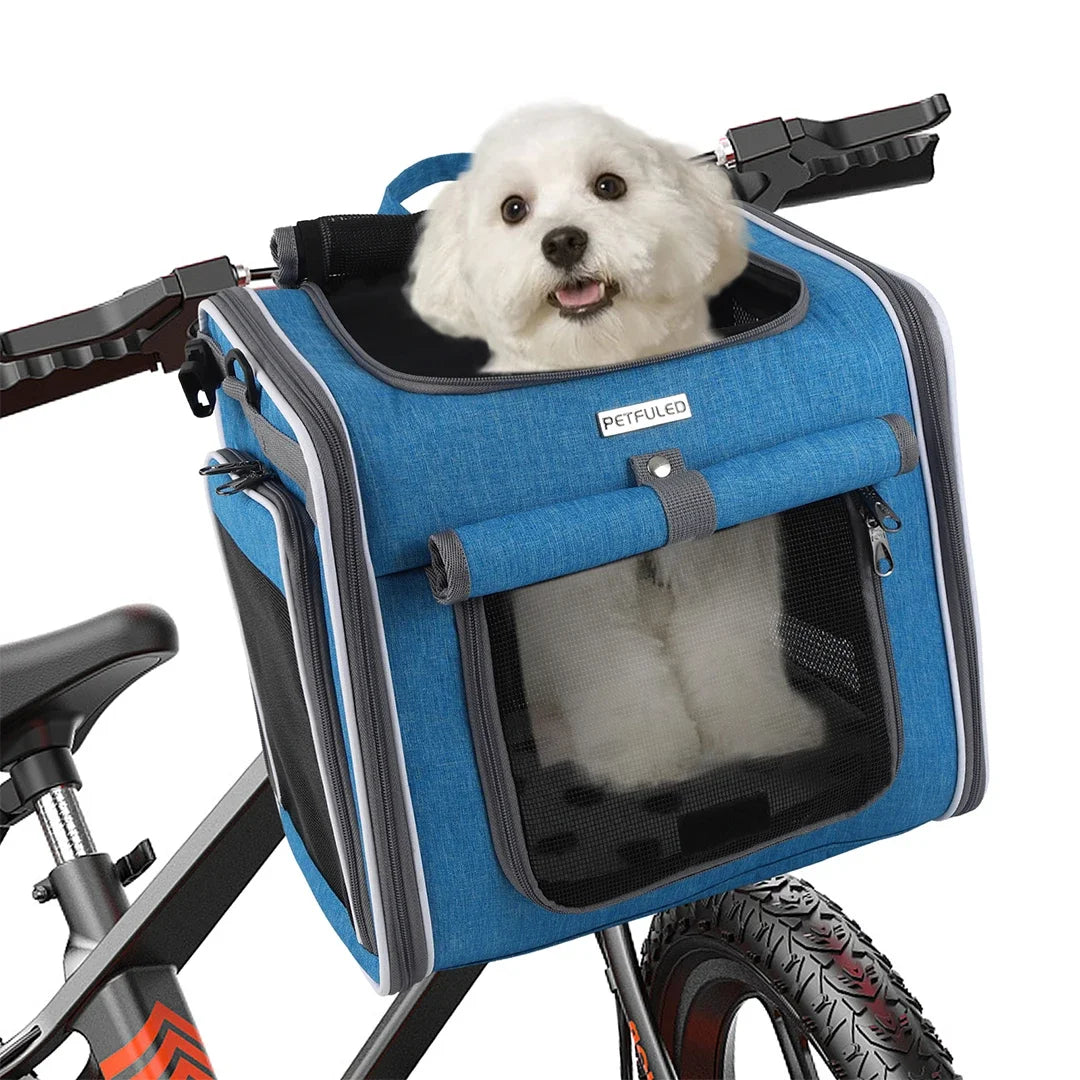 Expandable Dog & Cat Bike Basket – Soft-Sided Pet Carrier Backpack with 4 Doors (Up to 18 lbs)