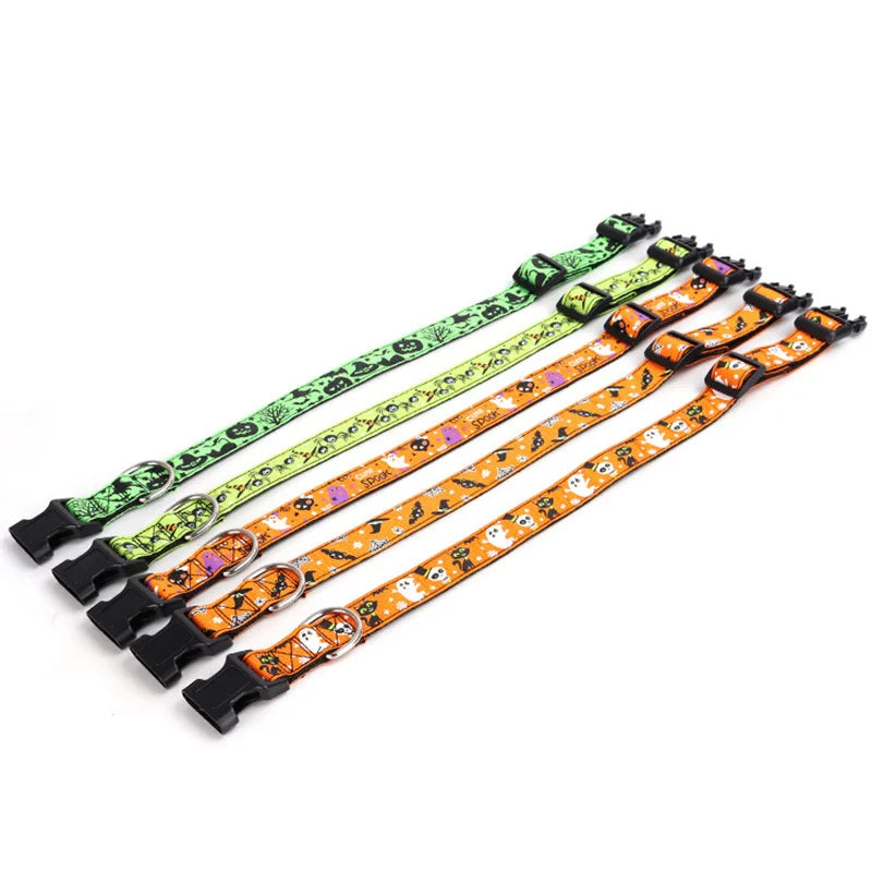 Halloween Adjustable Dog Collar – Nylon with Spooky Prints