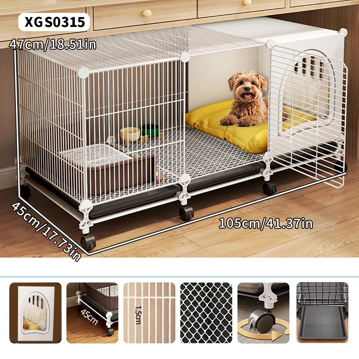 Indoor Dog Cage with Integrated Toilet & Tray – For Small and Medium Dogs