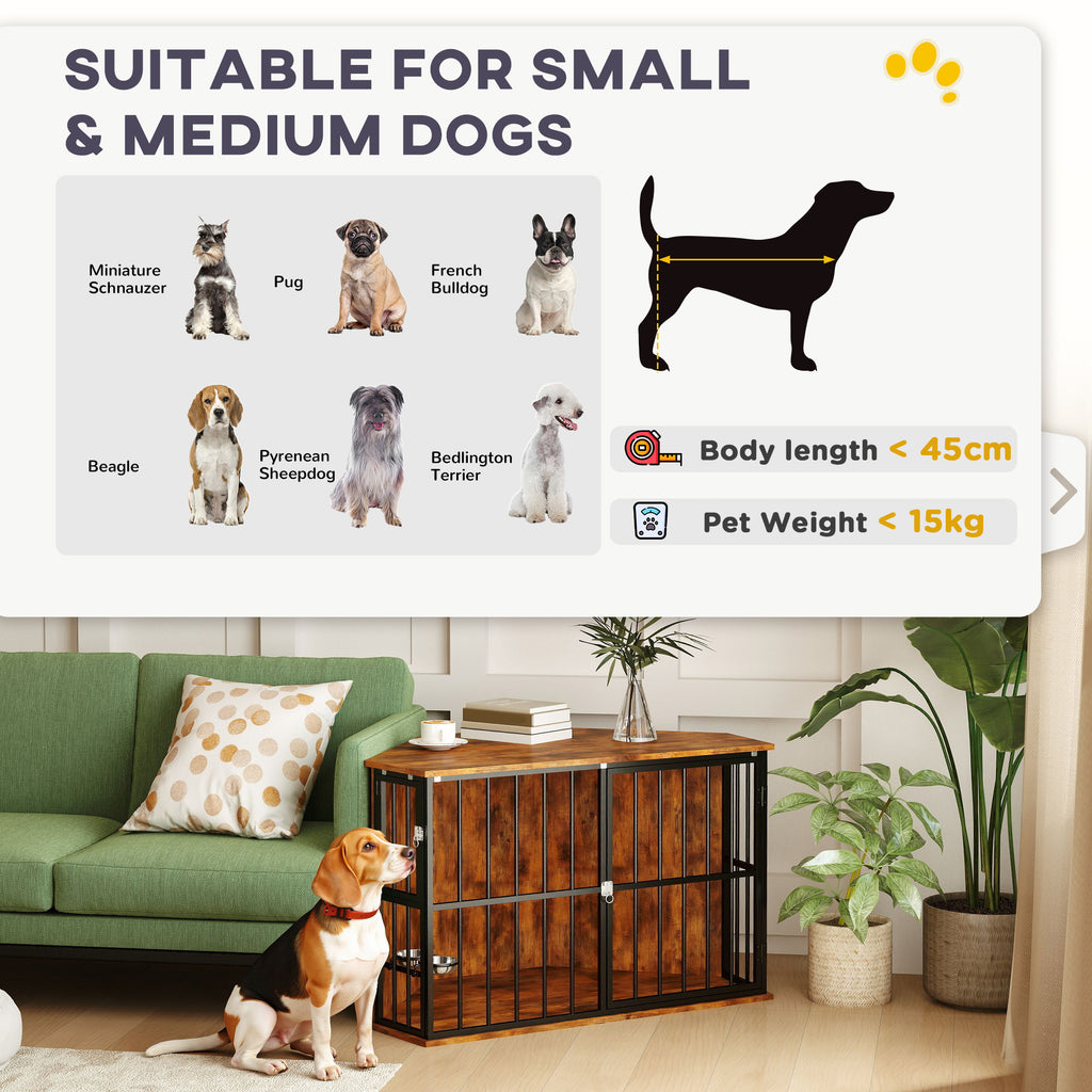 PawHut Corner Dog Crate with Dual Bowls - Space-Saving for Small & Medium Dogs