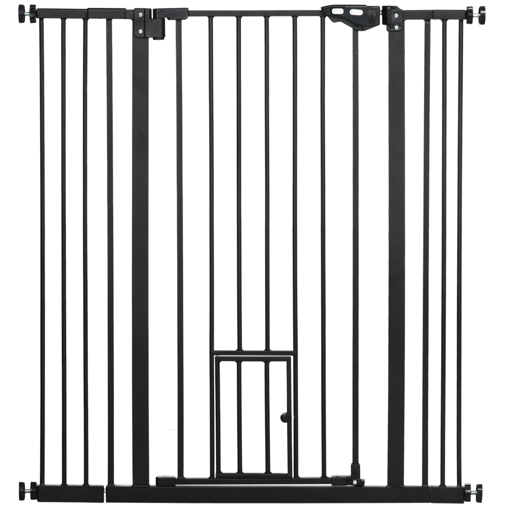 PawHut Extra Tall Dog Gate with Cat Door, Auto-Close for Stairs, 74-101 cm