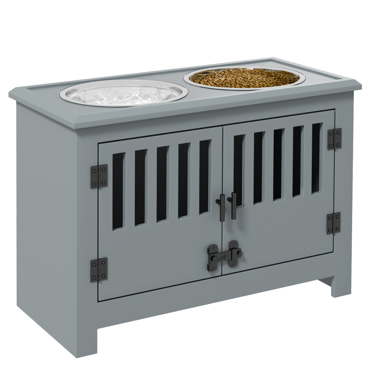 PawHut Elevated Dog Bowl Station for Large Dogs with Built-in Storage – Grey
