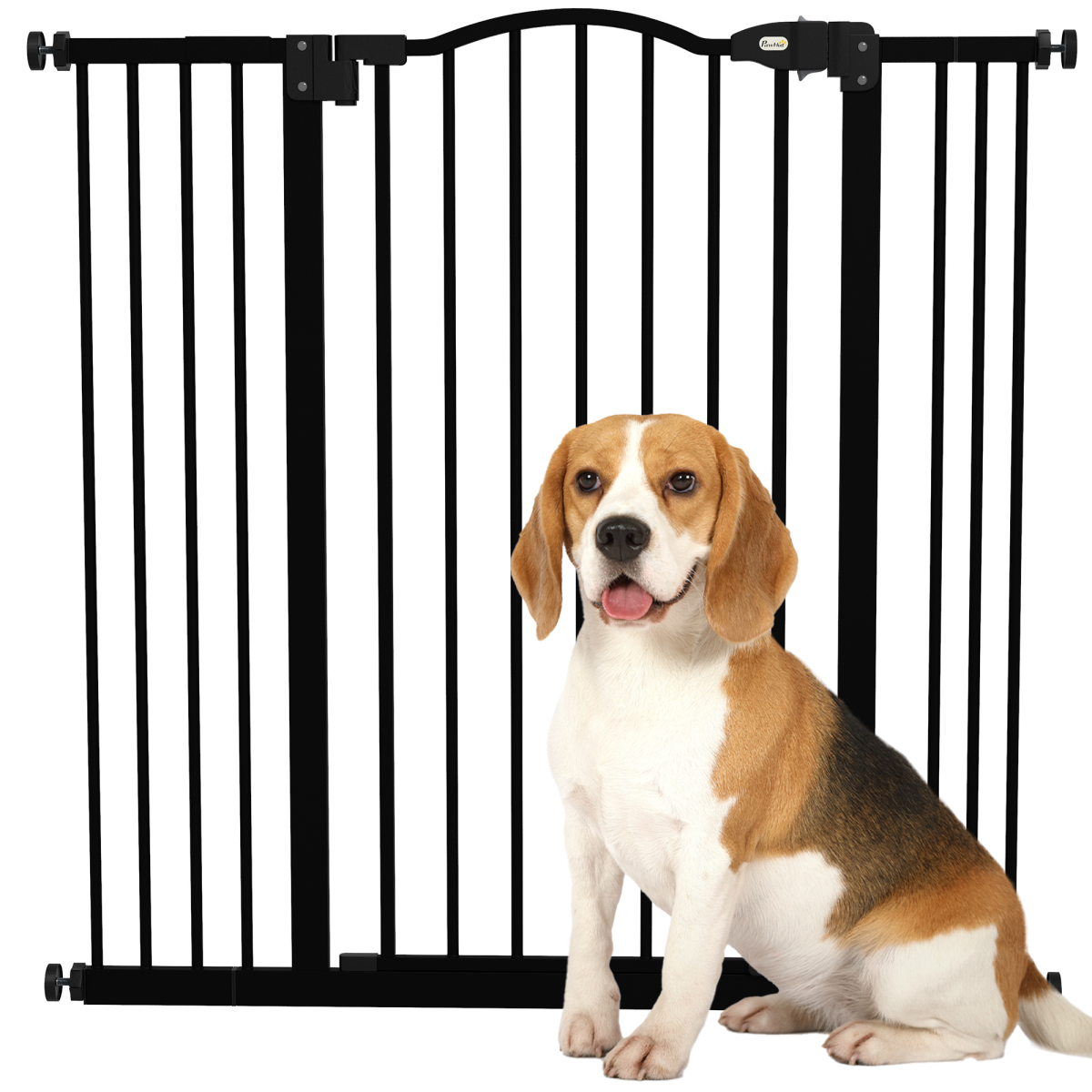 PawHut Adjustable Metal Pet Gate 74-100cm with Auto-Close Door Black