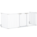 5-Panel Pet Gate Playpen, Indoor Stair Barrier with Walk-Through Door, White