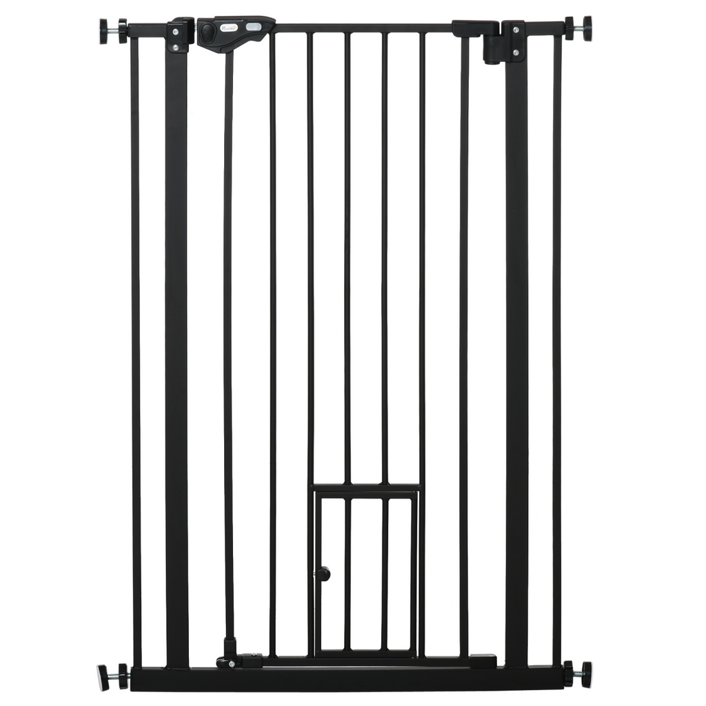 Extra Tall Dog Gate with Auto-Close & Cat Door for Stairs, 74-80 cm Wide