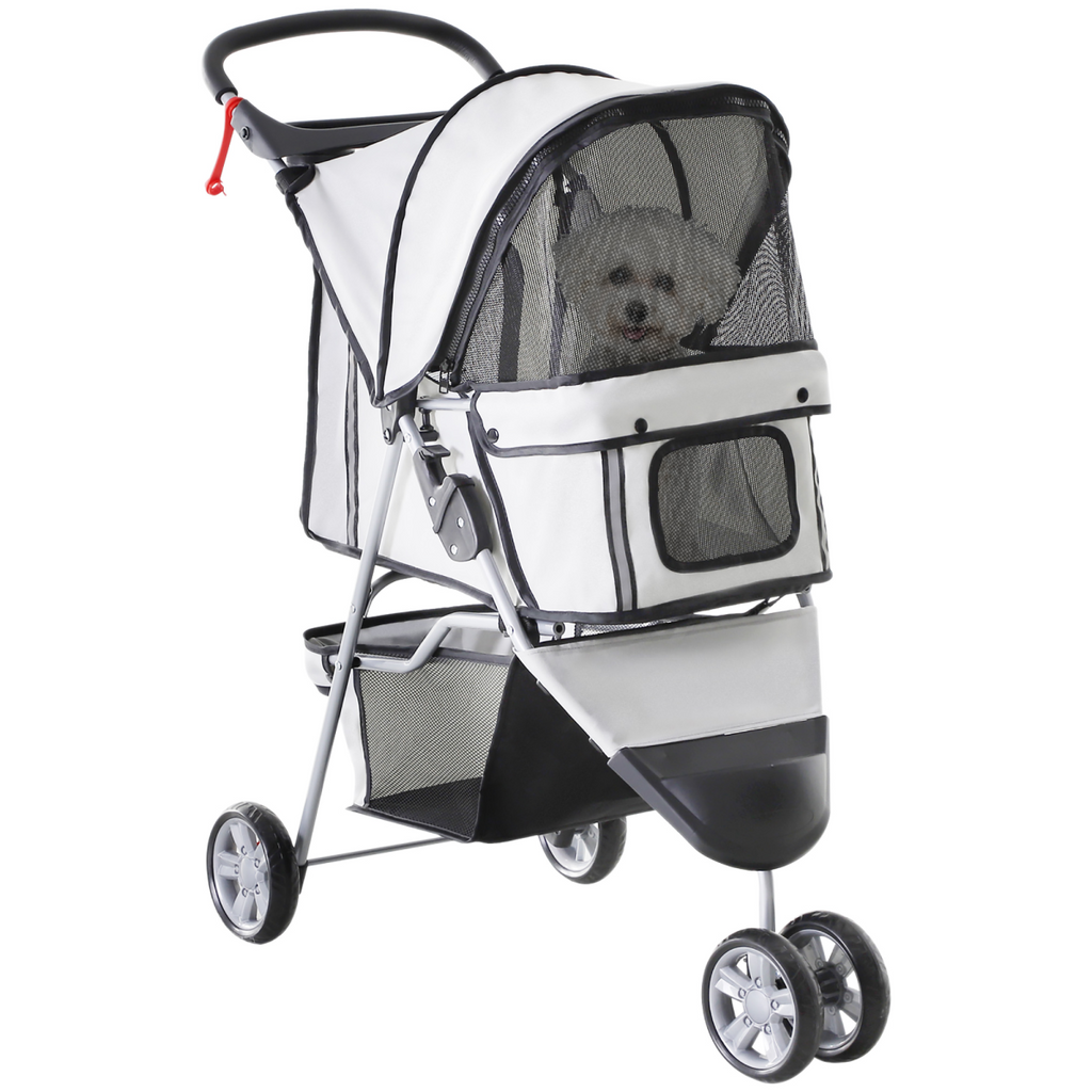 Pawhut 3-Wheel Pet Stroller Carrier for Cats & Small Dogs, Grey
