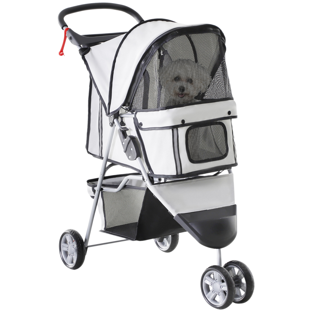 Pawhut 3-Wheel Pet Stroller Carrier for Cats & Small Dogs, Grey