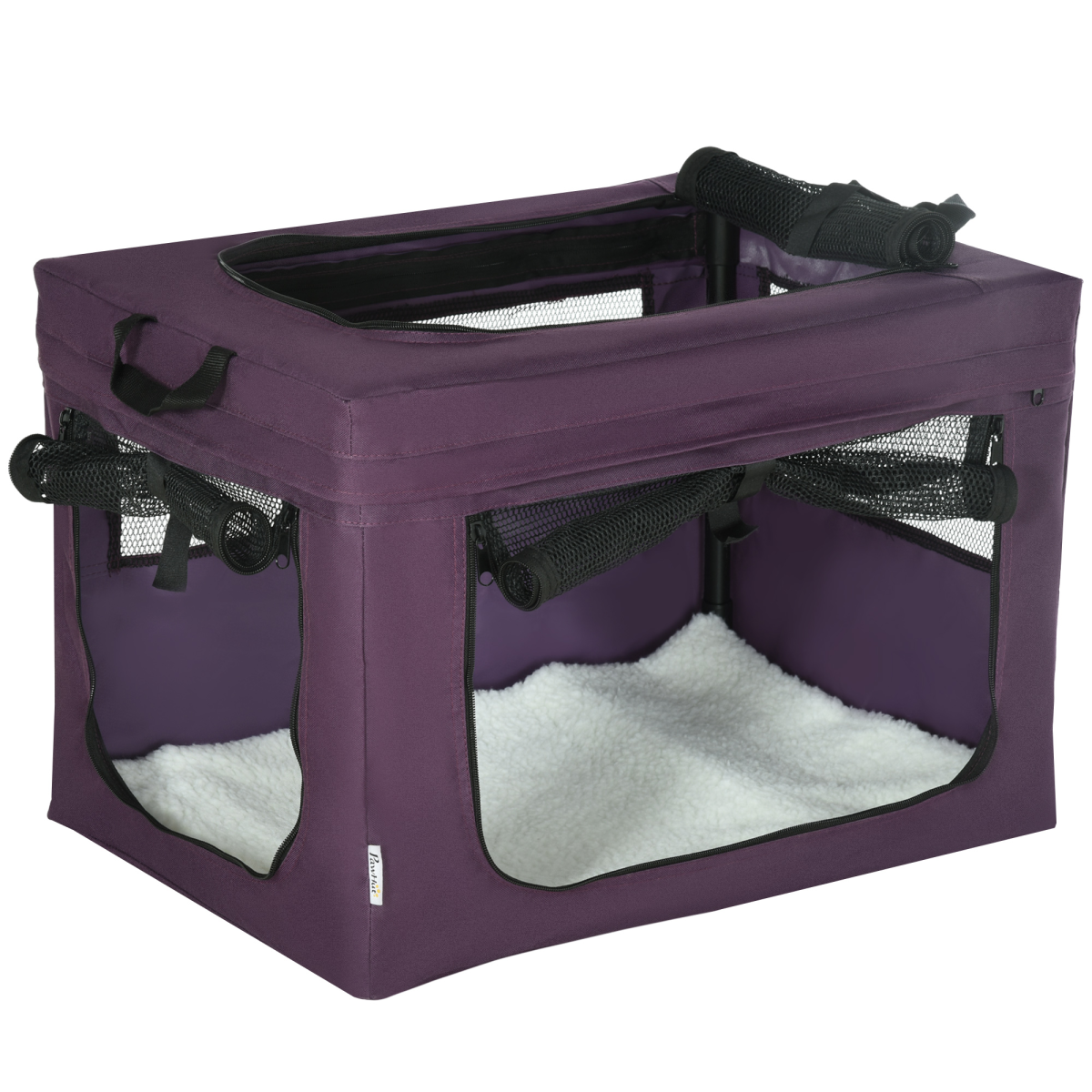 60cm Foldable Pet Carrier with Cushion - Purple Cat/Dog Travel Bag