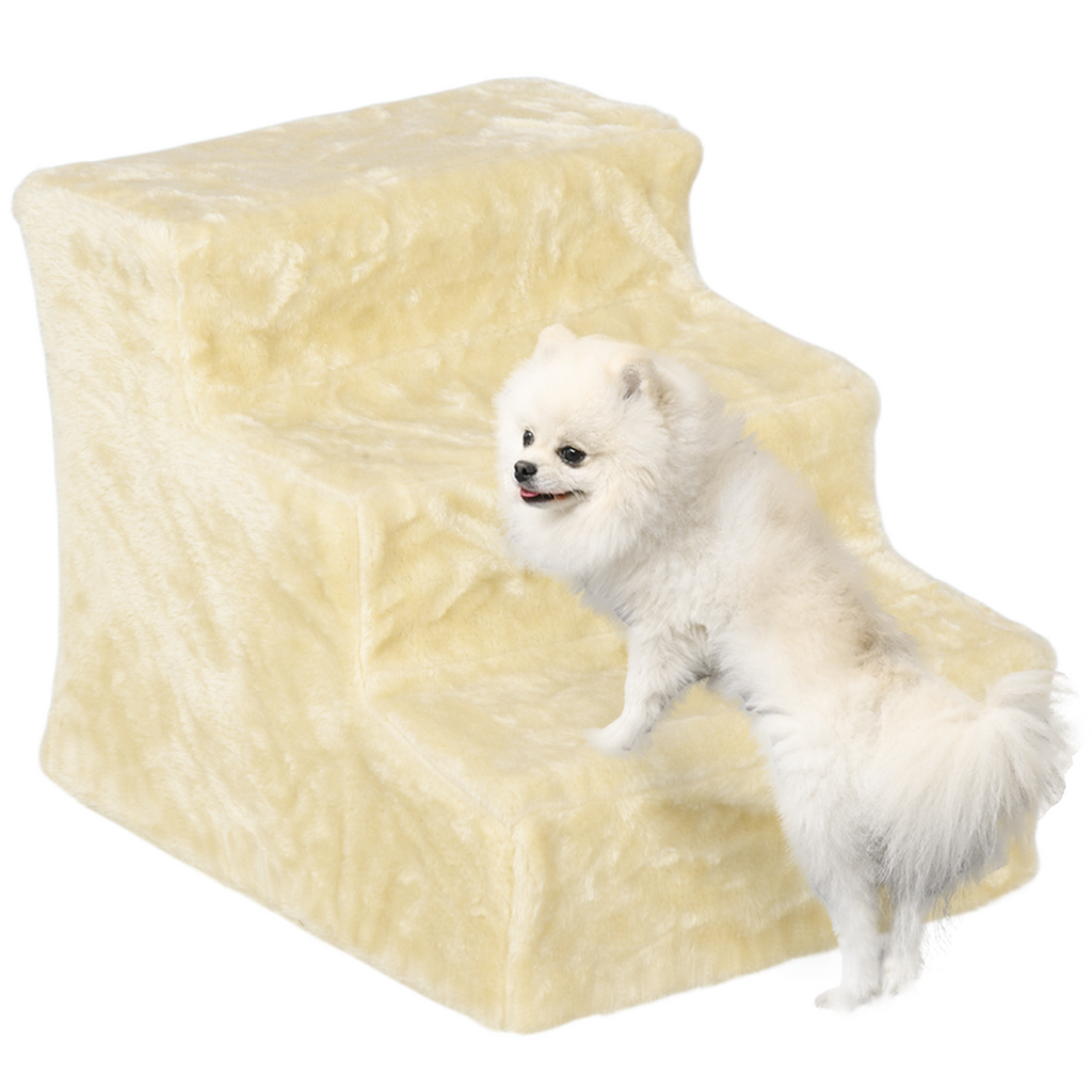 PawHut 3-Step Portable Dog Stairs with Washable Plush Cover