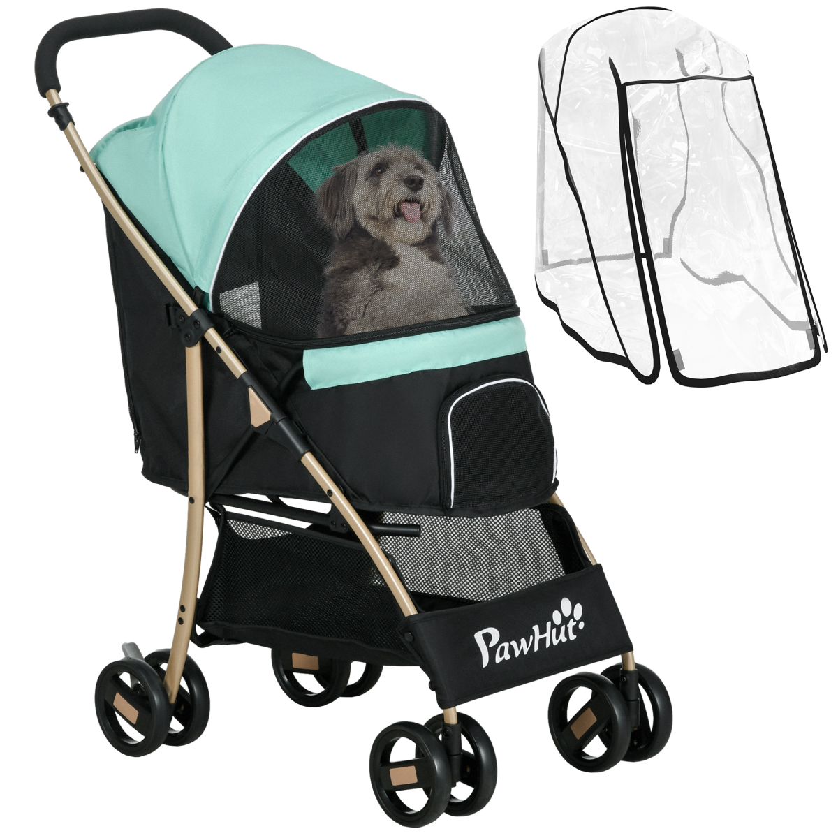 PawHut Pet Stroller for XS/S Dogs with Rain Cover - Green