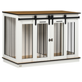 Dual-Dog Crate Furniture for Large & Small Dogs, White, Divider & Tabletop