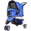 Pet Stroller Pushchair Carrier, 3-Wheel Blue Pawhut for Cats & Small Dogs