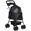 PawHut Foldable Pet Stroller with Brakes, Canopy & Mesh Front - Black