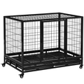 Metal Kennel Cage with Wheels & Tray - Large Black, 109x76x87 cm