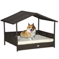 PawHut Wicker Dog House & Rattan Pet Bed with Cushion - Cream