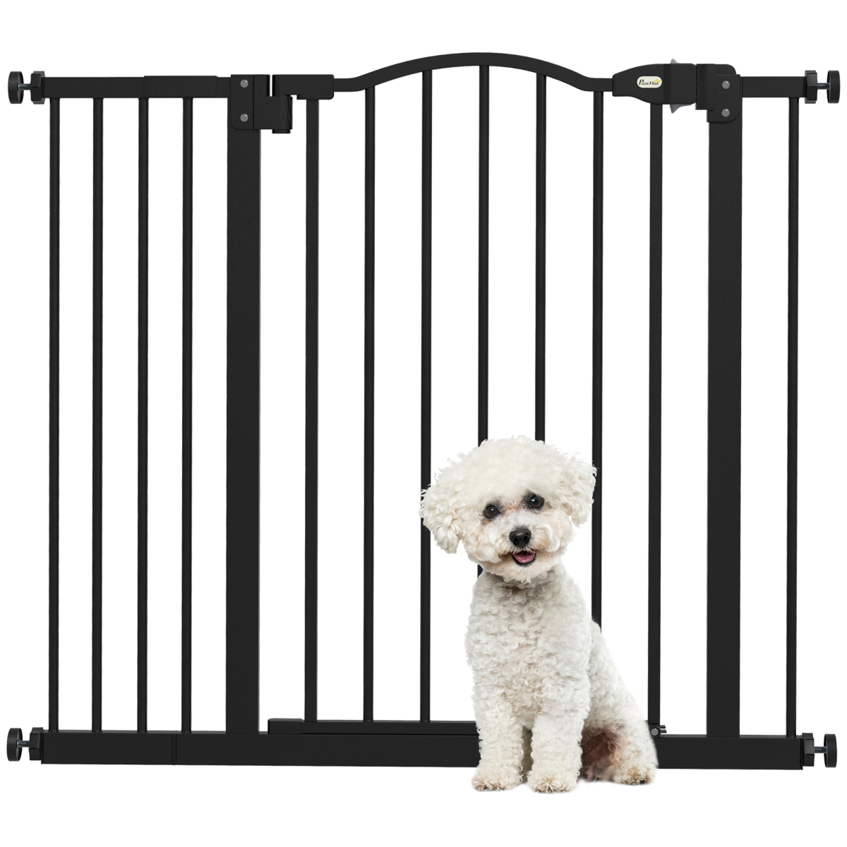PawHut 74-94cm Adjustable Metal Pet Gate with Auto-Close Black