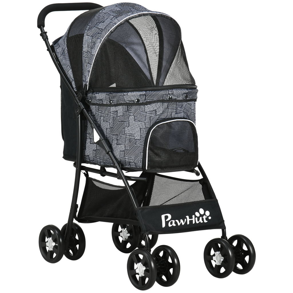 PawHut Foldable Dog Stroller with Carriage, Brakes & Universal Wheels - Grey