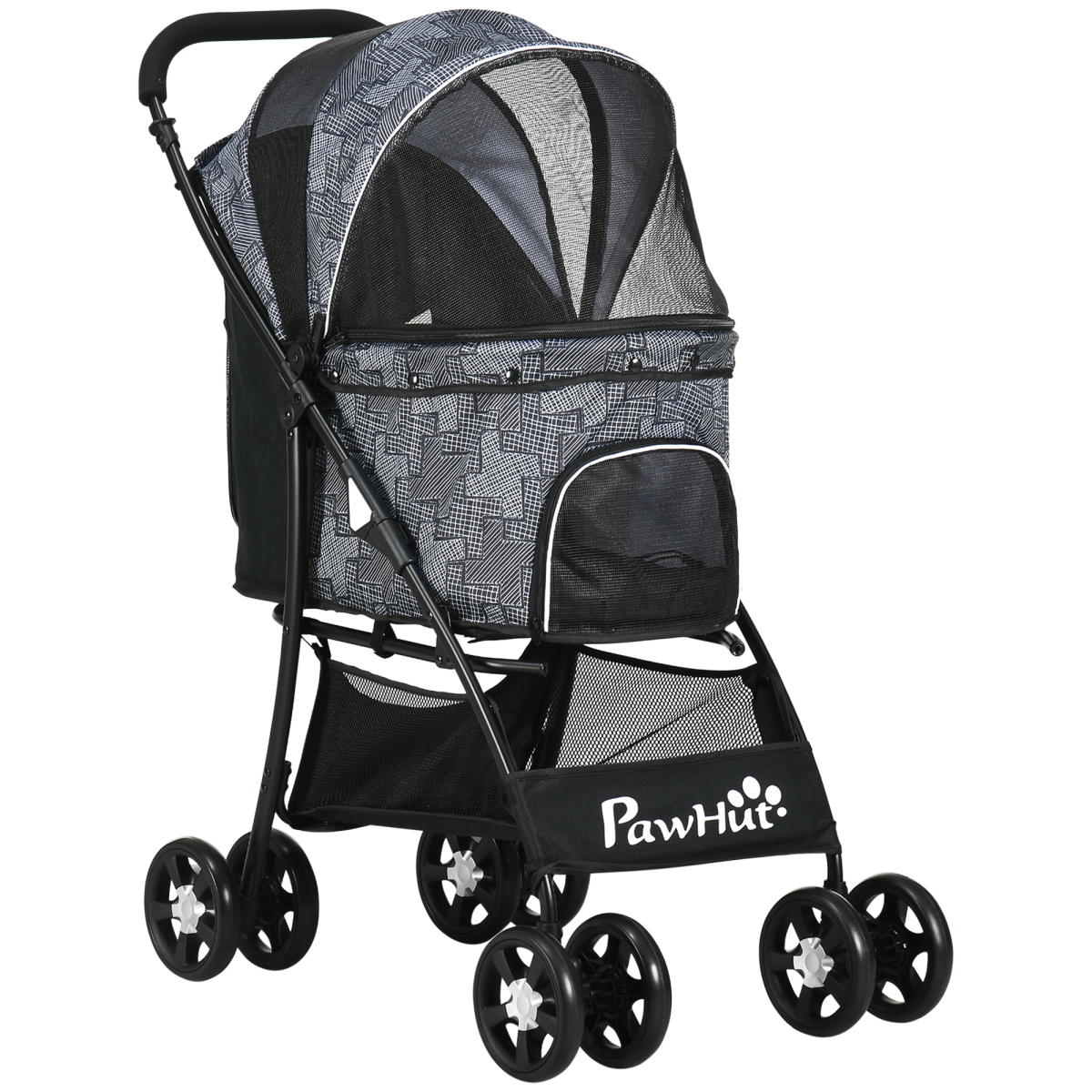 PawHut Foldable Dog Stroller with Carriage, Brakes & Universal Wheels - Grey