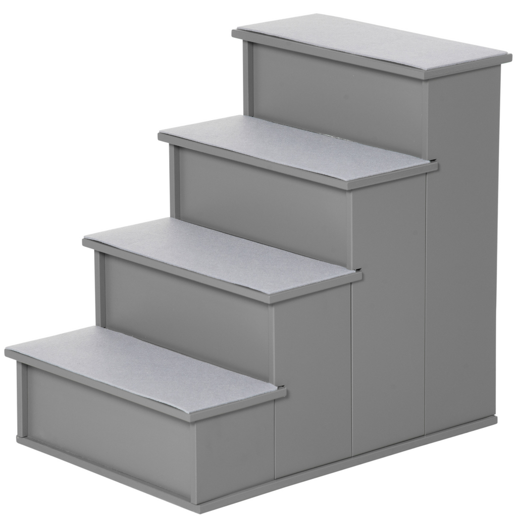 4-Step Wooden Pet Stairs with Cushioned Treads for Bed & Couch, Grey Pawhut