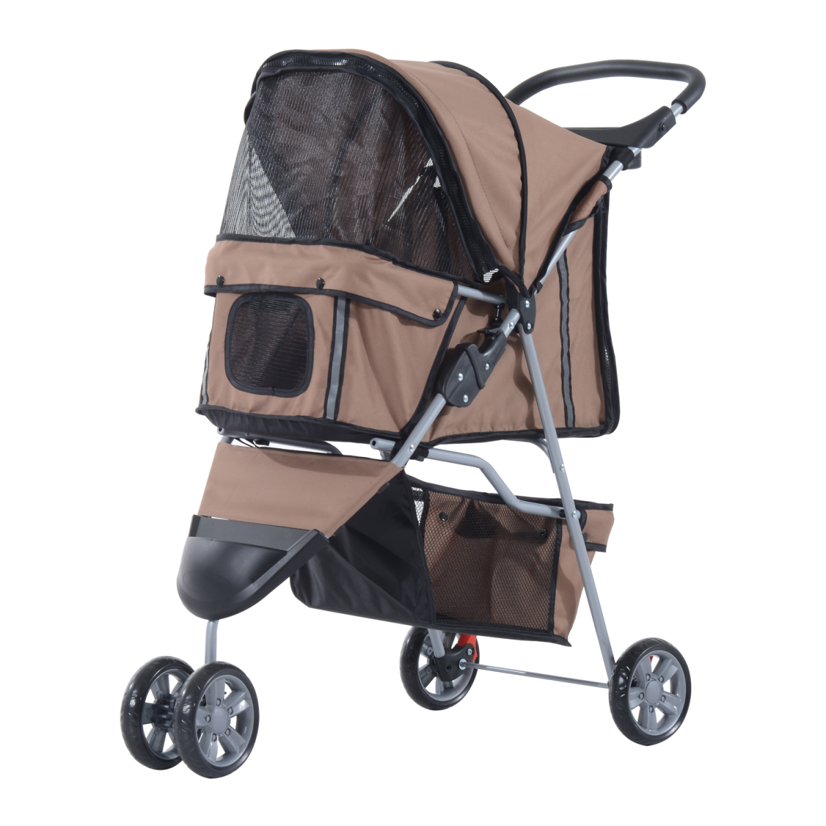 Pawhut 3-Wheel Pet Stroller Carrier for Cats & Puppies, Brown