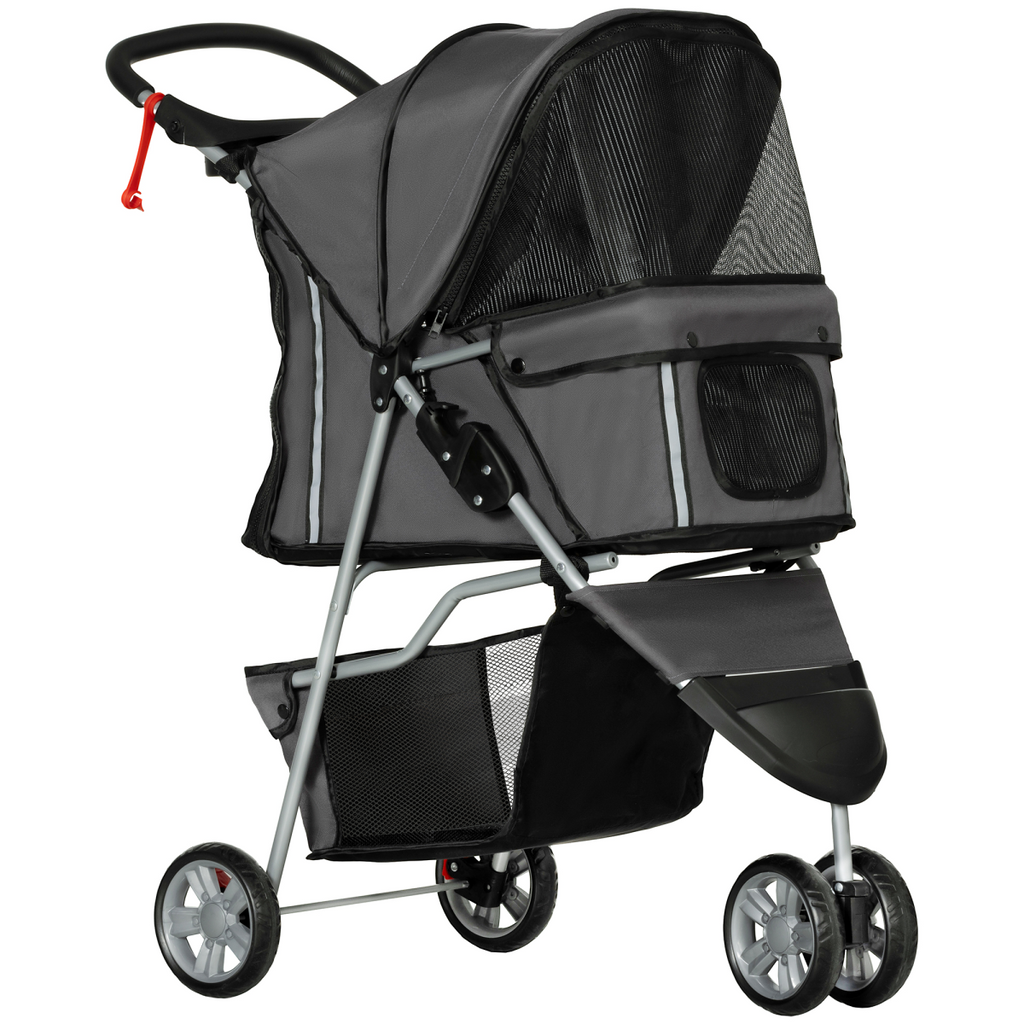 PawHut 3-Wheel Pet Stroller for Cat & Small Dog, Dark Grey