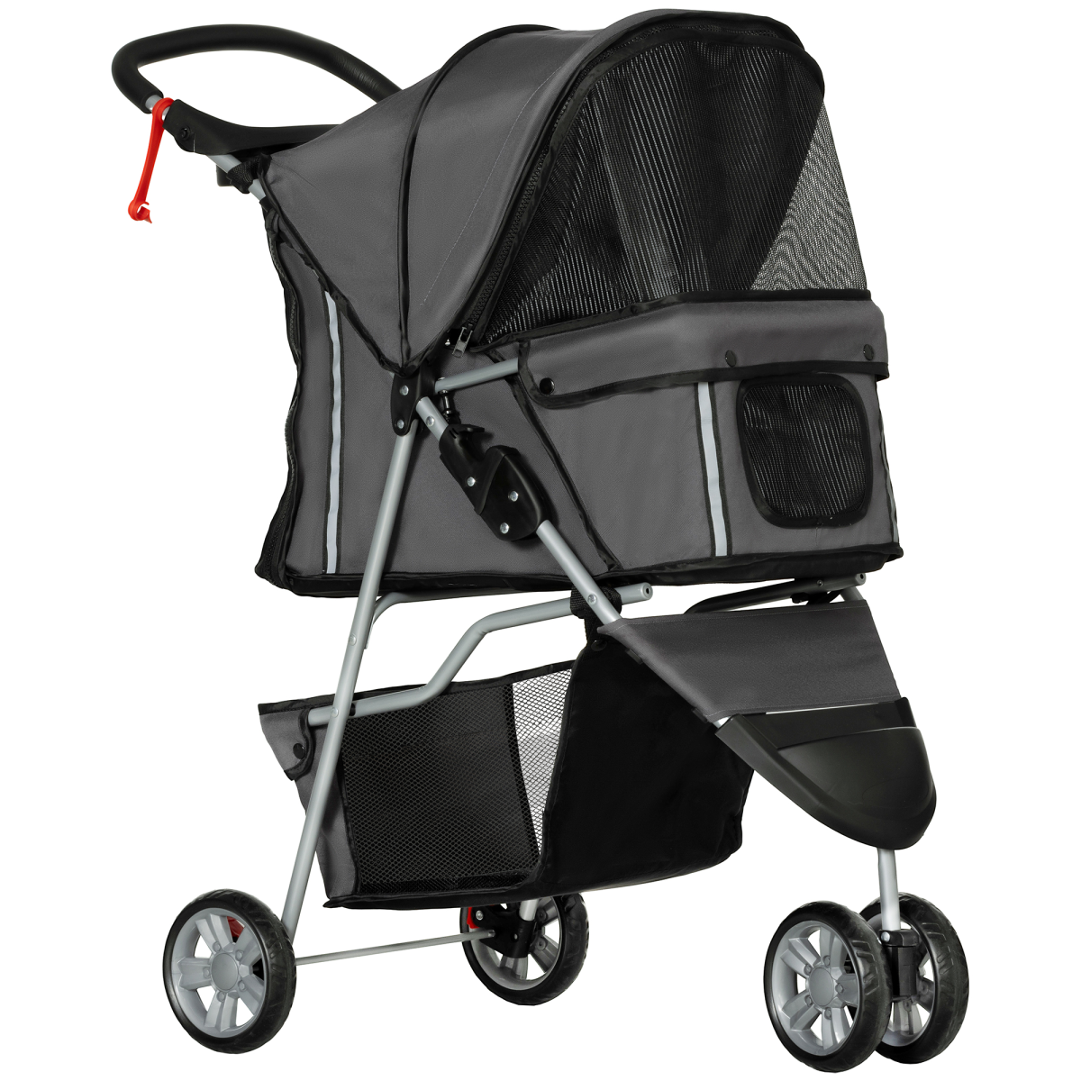 PawHut 3-Wheel Pet Stroller for Cat & Small Dog, Dark Grey