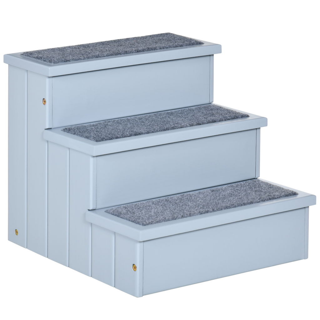 Pawhut 3-Step Wooden Dog Stairs with Hidden Storage, Grey