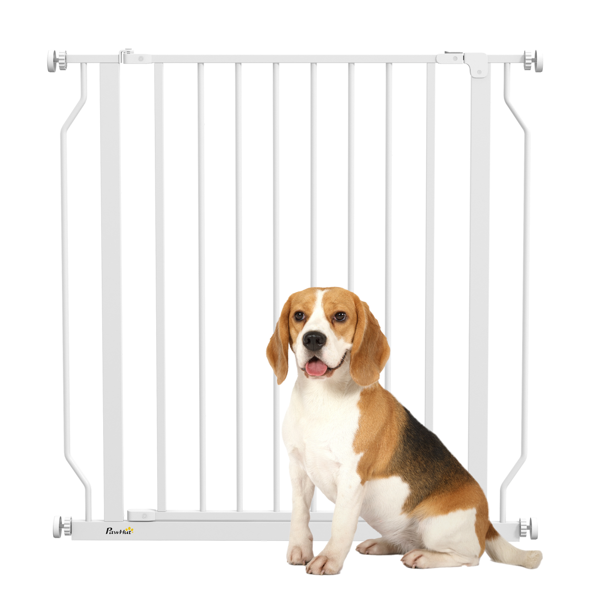 PawHut Wide Stair Gate with Door, Pressure-Fit, 75-85cm, White