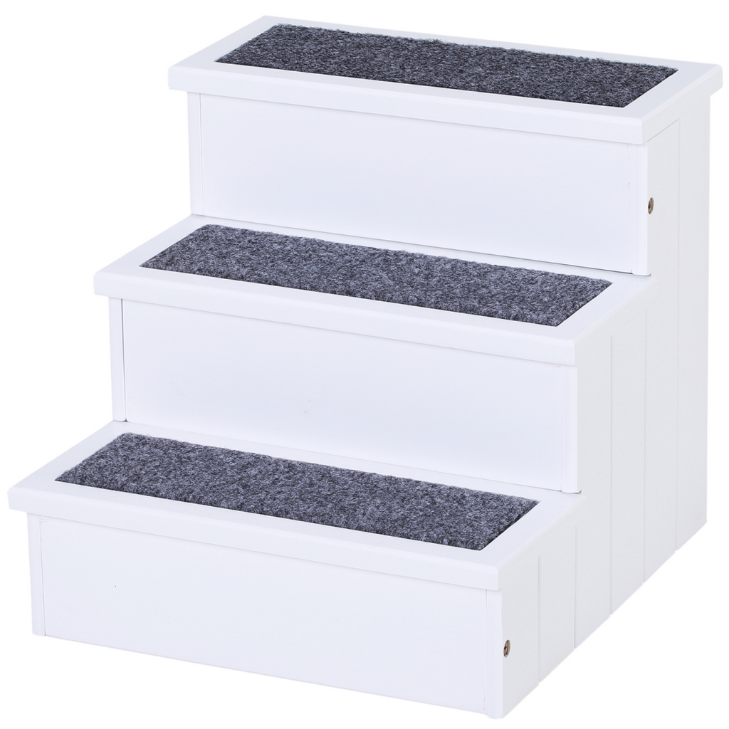3-Step Wooden Dog Steps with Hidden Storage - Pawhut Pet Stairs for Bed