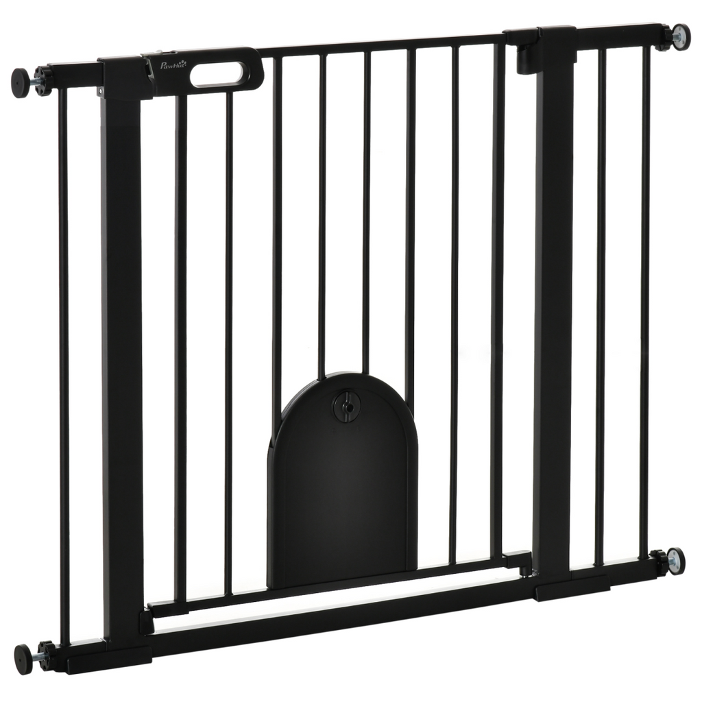75-103 cm Extra-Wide Pet Gate, Stair Pressure Fit, Double Locking, Black