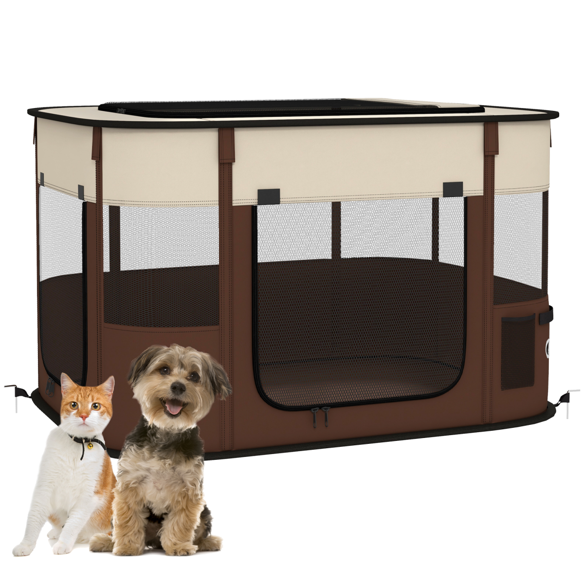PawHut Portable Foldable Pet Playpen for Small Animals - Brown