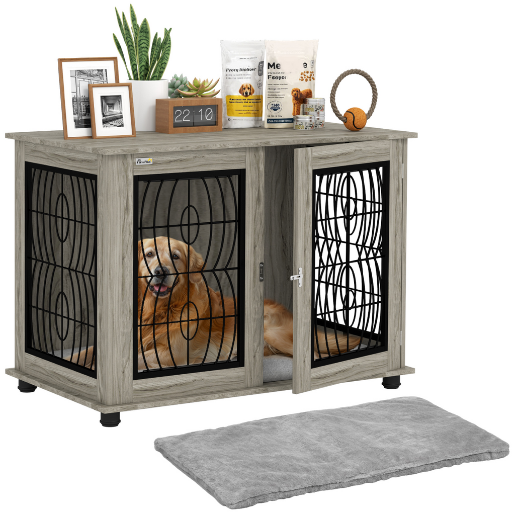 PawHut 37-In Dog Crate End Table Cushioned, Lockable, Ventilated for Large Dogs