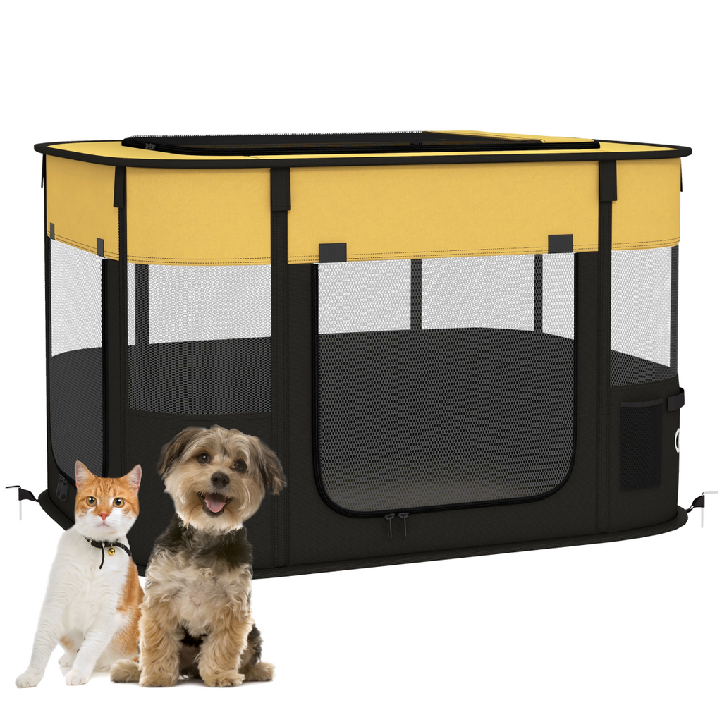 PawHut Portable Multi-Pet Play Pen for Small Animals - Yellow