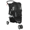 3-Wheel Cat & Dog Pet Stroller Carrier with Brake & Breathable Mesh - Black
