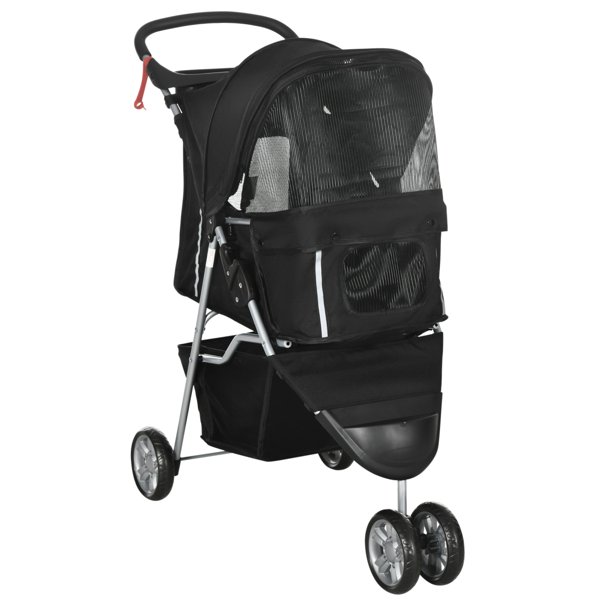 3-Wheel Cat & Dog Pet Stroller Carrier with Brake & Breathable Mesh - Black