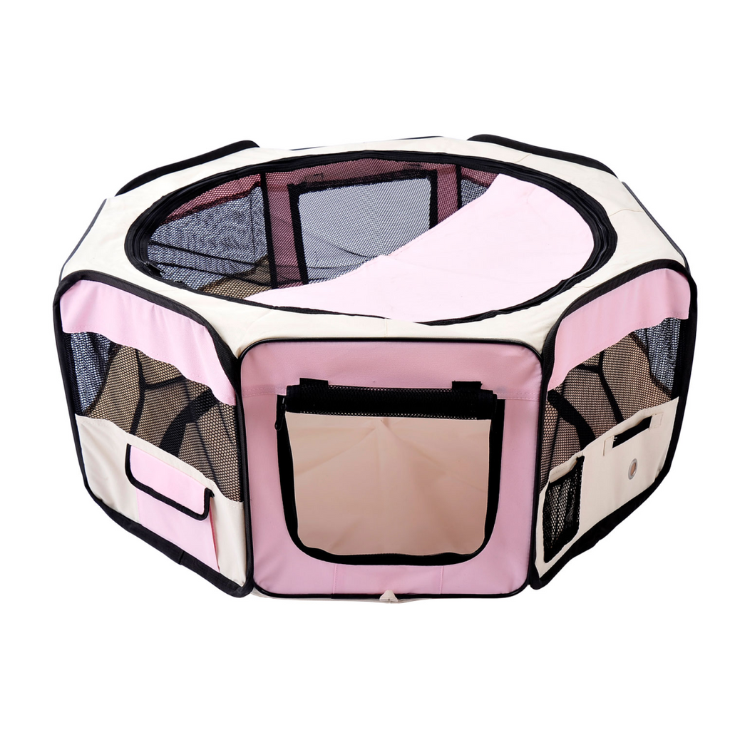 Portable Foldable Fabric Pet Playpen for Small Pets with Mesh Top and Carry Bag