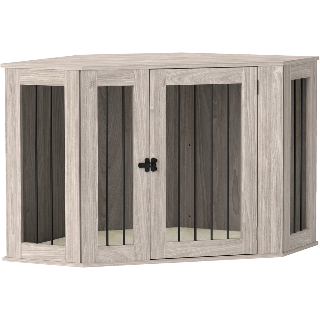 Walnut Brown Dog Crate Side Table for Large Dogs, Cushioned and Safe