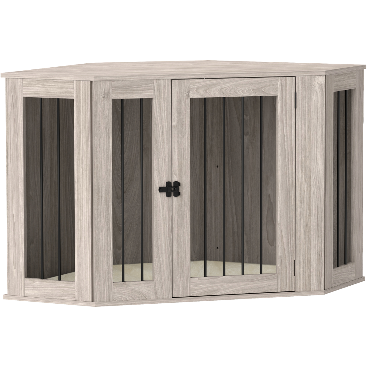 Walnut Brown Dog Crate Side Table for Large Dogs, Cushioned and Safe