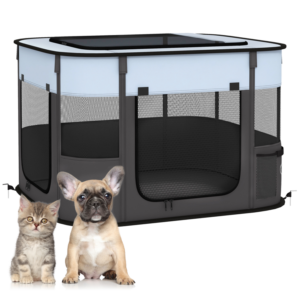 PawHut Portable Pet Pen for Small Animals - Foldable, 74x60x45 cm, Grey