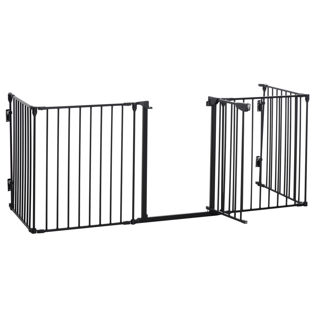 5-Panel Pet Gate Dog Playpen - Indoor Stair Barrier with Walk-Through Door Black