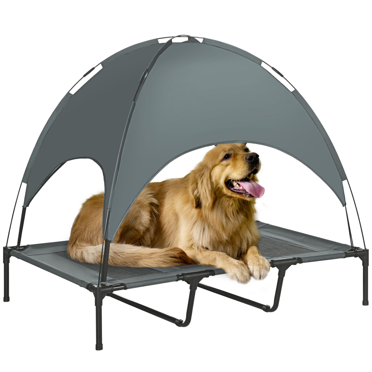 122 cm Elevated Pet Bed with Canopy - Outdoor Dog Cot Shelter, Grey