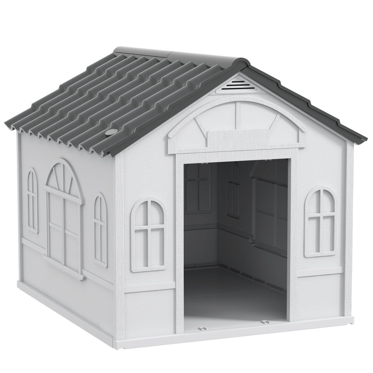 PawHut Weather-Resistant Medium Dog House, Grey, Easy Setup